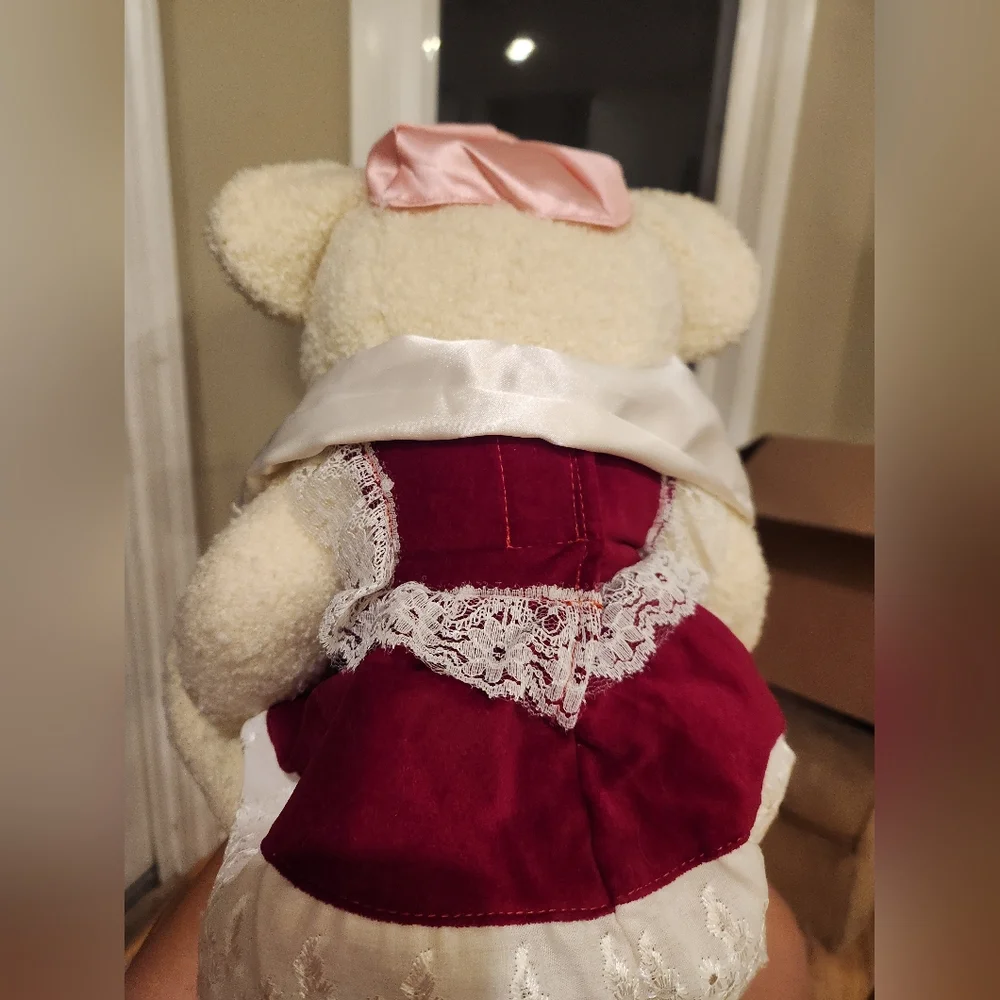 Vintage Jewish religious teddy bear Bat Mitzvah red velvet dress - Picture 4 of 11